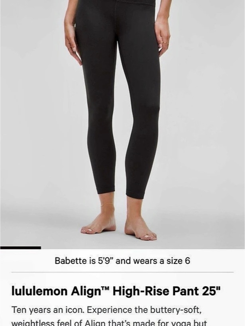 lululemon Align High-Rise Pant 25" High-Rise Leggings in Black Size 6 Like New